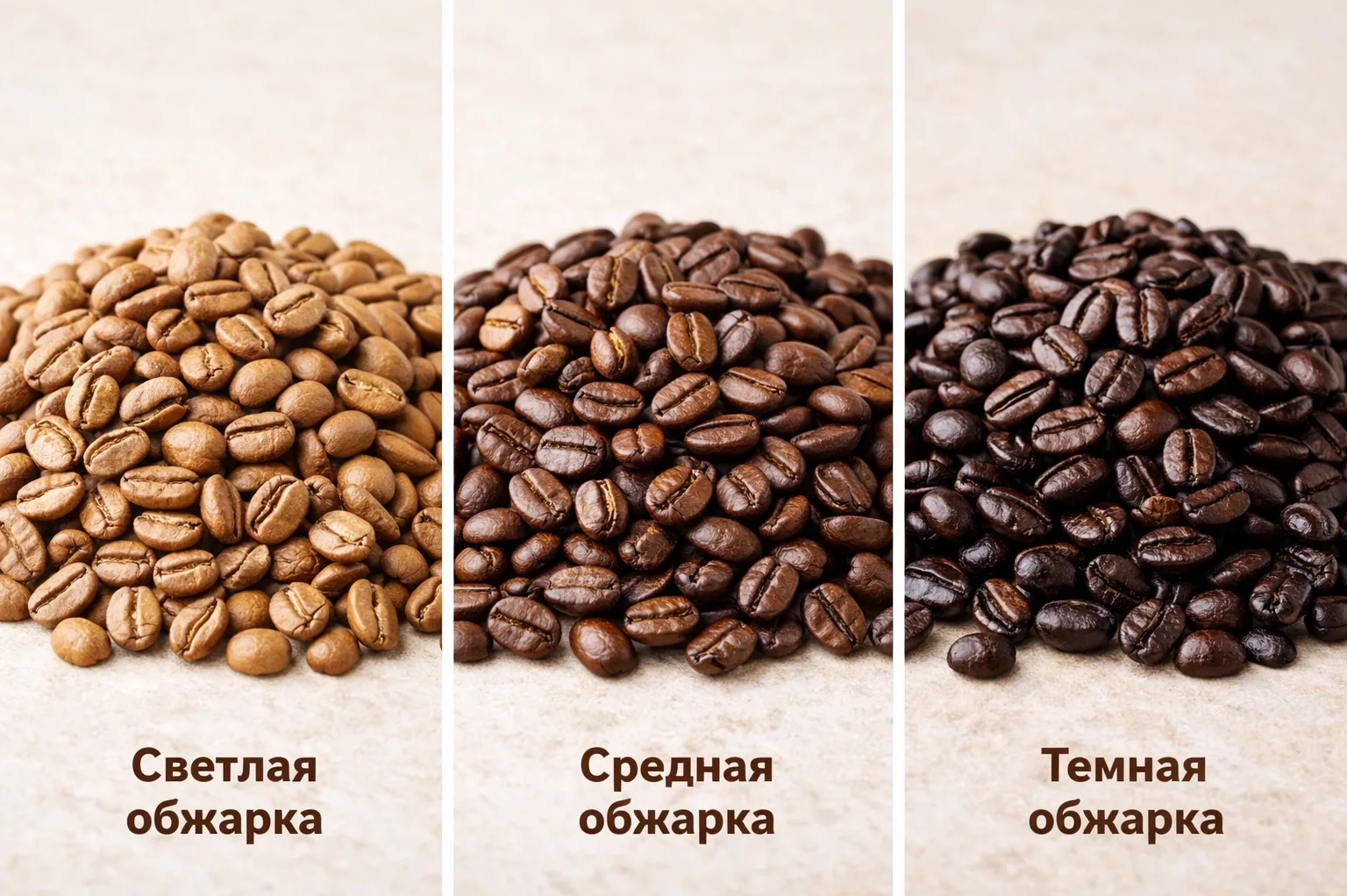 светлая средняя темная обжарка кофе