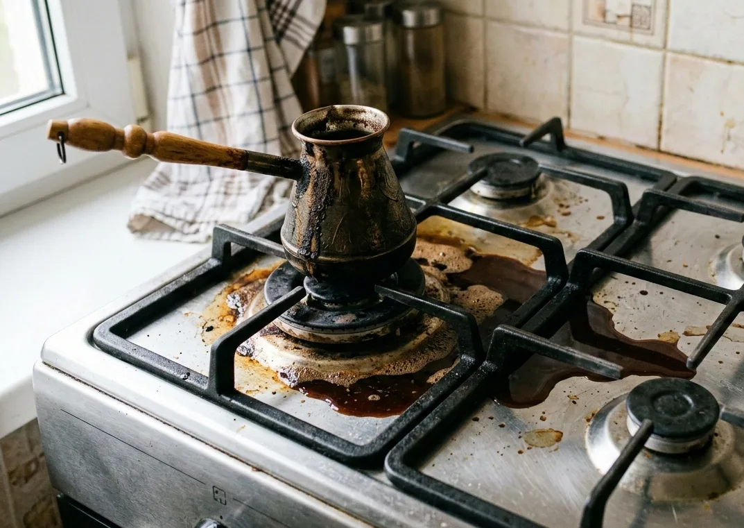 кофе убежало на плите в турке